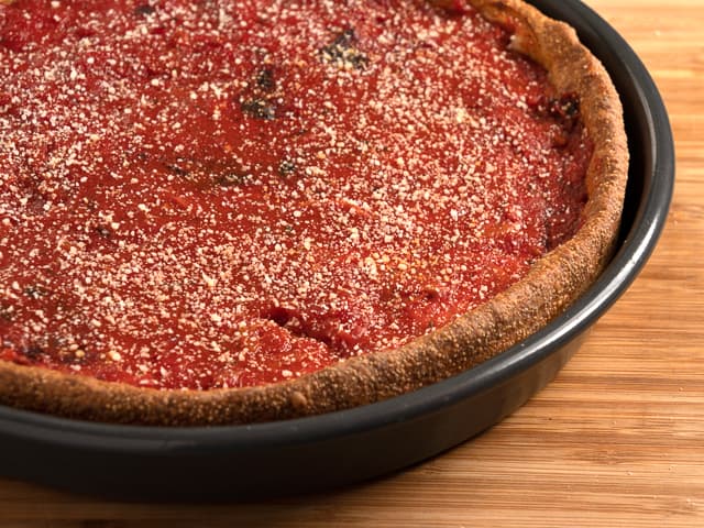 Pepperoni deep dish pizza